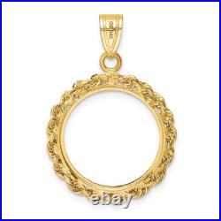 1/10 oz American Buffalo $5 Coin Bezel Pendant Prong Set Rope 14k Yellow Gold