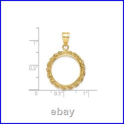 1/10 oz American Buffalo $5 Coin Bezel Pendant Prong Set Rope 14k Yellow Gold