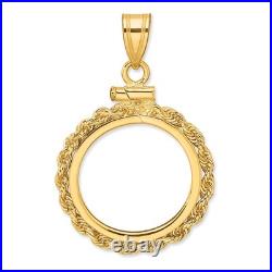 1/10 oz American Buffalo $5 Coin Bezel Pendant Screw Top Rope 14k Yellow Gold