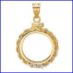 1/10 oz American Buffalo $5 Coin Bezel Pendant Screw Top Rope 14k Yellow Gold