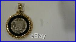1/20th Platinum Noble Coin Inside Black Onyx 14k Gold Rope Pendant Isle Of Man