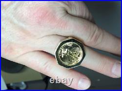 1/2 OZ Lady Liberty 20 Coin in Wedding Band Solid in 14k Yellow Gold Finish