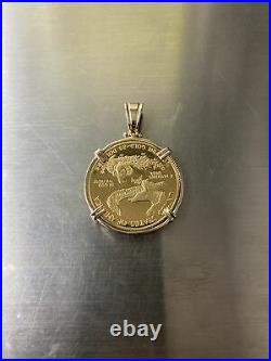 1/2 Oz 22k Fine Gold American Eagle MCMXCp Gold Coin Pendant With14k Solid Frame