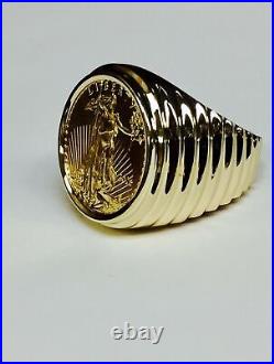 1/4 OZ American Liberty Coin in Mens Ring 14k Solid Yellow Gold Finish