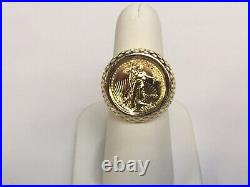 1/4 OZ American Liberty Coin in Mens Ring 14k Solid Yellow Gold Plated