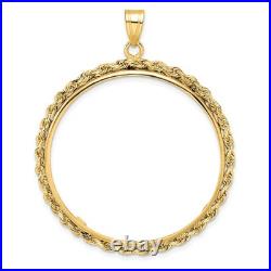 1 oz American Buffalo $50 Coin Bezel Pendant Prong Set Rope in 14k Yellow Gold