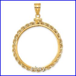 1 oz American Eagle $50 Coin Bezel Pendant Screw Top Rope in 14k Yellow Gold 1 oz American Eagle $50 Coin Bezel Pendant Screw Top Rope in 14k Yellow Gold