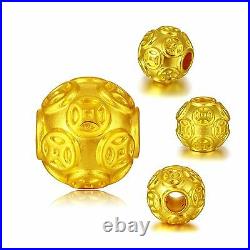 1pcs Authentic Solid 24K Yellow Gold Pendant 3D Fine Carved Coin Bead Pendant