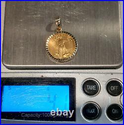 2000 American Gold Eagle 1/10 OZ Coin with14K Solid Yellow Gold Rope Pendant Bezel