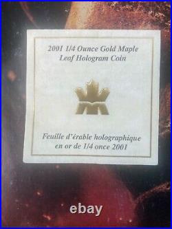 2001 Proof 1/4 OZ Gold Maple Leaf Hologram Coin 9999 Solid 24KT 24 Karat 1/4OZ