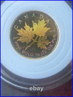 2001 Proof 1/4 OZ Gold Maple Leaf Hologram Coin 9999 Solid 24KT 24 Karat 1/4OZ