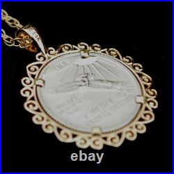2003 1/10 oz. 999 Platinum American Eagle BU Coin Solid 14K Gold Necklace NEW
