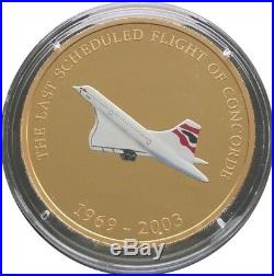 2003 Last Flight of Concorde Solid. 999 Gold Proof 5oz Coin Medal Box Coa
