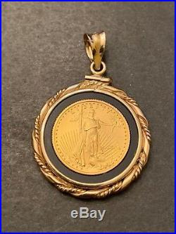 2004 1/10th oz $5 Gold American Eagle COIN, 14KT Gold Fancy Bezel Pendant GIFT