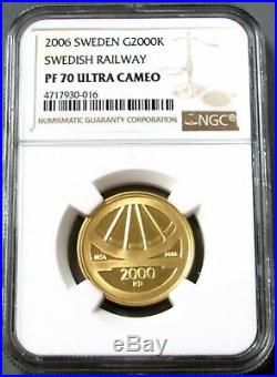 2006 Gold Sweden Proof Ngc Pf 70 Ultra Cameo 2000 Kronor Swedish Railway Coin