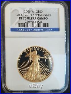 2006 W GOLD EAGLE 20TH ANNIVERSARY SET NGC-70, 3 Coin Set- MS70, RP70, PF70