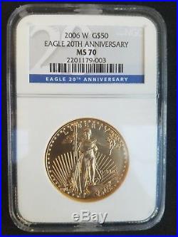 2006 W GOLD EAGLE 20TH ANNIVERSARY SET NGC-70, 3 Coin Set- MS70, RP70, PF70