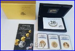 2006 W GOLD EAGLE 20TH ANNIVERSARY SET NGC-70, 3 Coin Set- MS70, RP70, PF70