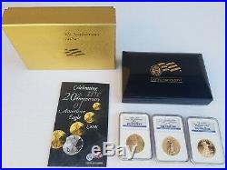 2006 W GOLD EAGLE 20TH ANNIVERSARY SET NGC-70, 3 Coin Set- MS70, RP70, PF70