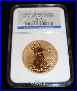 2006 W REVERSE PROOF US $50 AMERICAN GOLD EAGLE 20th Anniversary Coin NGC PF 70