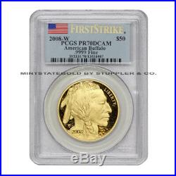 2008-W $50 Gold Buffalo Proof PCGS PR70DCAM FS First Strike Deep Cameo coin