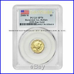 2008-W $5 Gold Buffalo PCGS SP70 First Strike American Burnished coin Flag