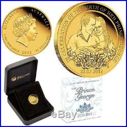 2013 1/4 oz 99.99% SOLID GOLD Proof Coin Prince George Birth Limited #328 Perth