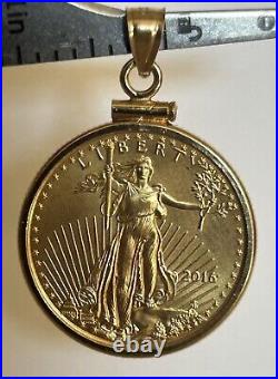 2016 1/4 10$ American Gold Eagle BU 22K Solid Gold Coin & 14k Coin Edge Bezel B