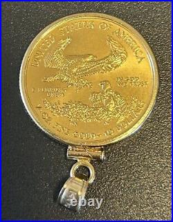 2016 1/4 10$ American Gold Eagle BU 22K Solid Gold Coin & 14k Coin Edge Bezel B