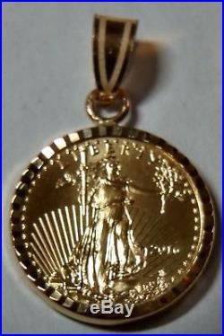 2016 $5 Gold American Eagle Coin in a 14k DIAMOND CUT BEZEL PENDANT FREE CHAIN