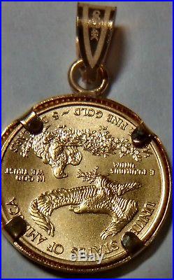 2016 $5 Gold American Eagle Coin in a 14k DIAMOND CUT BEZEL PENDANT FREE CHAIN