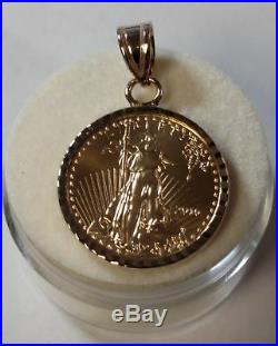2016 $5 Gold American Eagle Coin in a 14k FANCY EDGE YELLOW GOLD BEZEL PENDANT