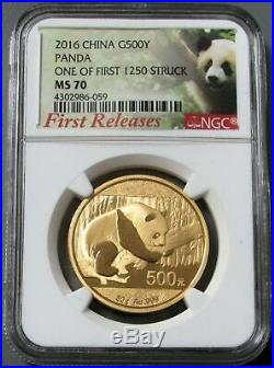 2016 GOLD CHINA 500 YUAN 30g PANDA COIN NGC MINT STATE 70 FIRST RELEASES