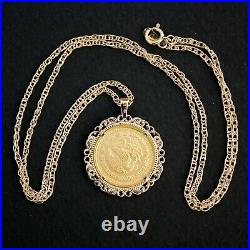 2016 Mexico 1/10 oz. 9999 Gold BU Unc Coin Solid 14K Yellow Gold Necklace NEW