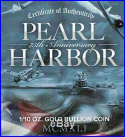 2016-P $15 Pearl Harbor Perth Mint 1/10 oz. 9999 Gold Coin