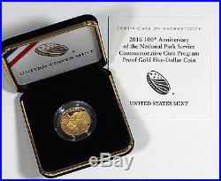 2016-W 100th Anniversary $5 (1/4 oz.) Proof Gold National Park Coin