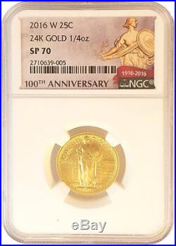 2016-W 1/4oz 24K Gold Standing Liberty Quarter Centennial Coin NGC SP-70 OGP