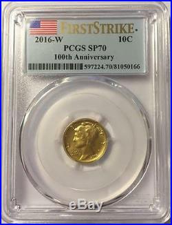 2016 W Gold Mercury Dime Centennial Coin Pcgs Sp70 First Strike Mint Box/coa