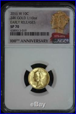 2016 W Gold Mercury Dime NGC SP70 ER 100th Anniversary US Min 10c Coin