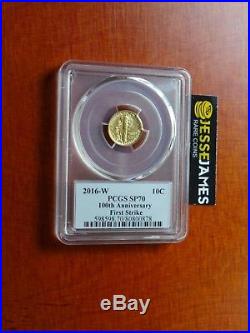 2016 W Mercury Dime Gold Pcgs Sp70 Centennial Coin First Strike 100th Ann Label