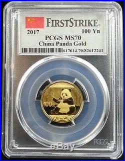 2017 100 Yuan China Gold Panda Coin 8 Grams. 999 Gold PCGS MS70 First Strike