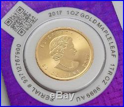2017 1 oz. 9999 Gold Maple Coin in Certi-Lock Assay Card BU #A417