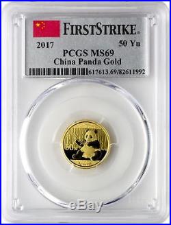 2017 50 Yuan China Gold Panda 3 Grams. 999 Gold Coin PCGS MS69 First Strike