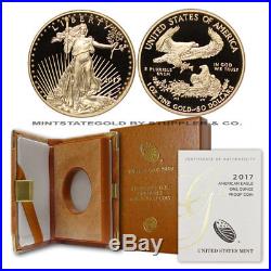 2017-W 1 oz American Gold Eagle $50 Proof 22-Karat coin OGP with Mint Box and CoA
