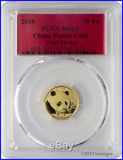 2018 50 Yuan China Gold Panda 3 Gram. 999 Gold Coin PCGS MS69 First Strike