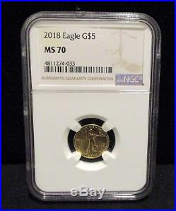 2018 $5 American Gold Eagle 1/10 oz. NGC MS 70 Flawless Coin