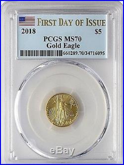2018 $5 American Gold Eagle PCGS MS70 First Day of Issue Perfect Grade Gold Coin