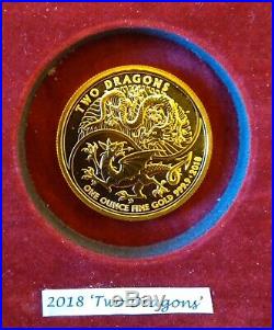 2018 Two Dragons 1oz 24ct Solid Fine Gold Coin UK Mint Uncirculated 31.1 Grams