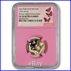 2018-W Breast Cancer Awareness $5 Gold Coin - NGC PR70 Pink Core