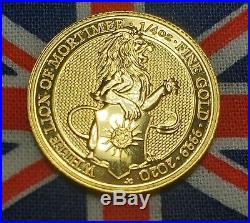2020 1/4 oz Queen's Beast WHITE LION 9999 Pure Fine Solid Gold Coin Gem BU MS+